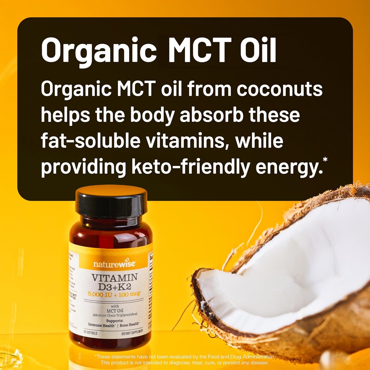 image:imageNatureWise Vegan Vitamin D3 K2 in Organic Coconut MCT Oil Natural D3 10000IU Natural K2 200mcg High Absorption Bone Support NonGMO USA Manufactured 30 Softgels30Day Supply5000IU