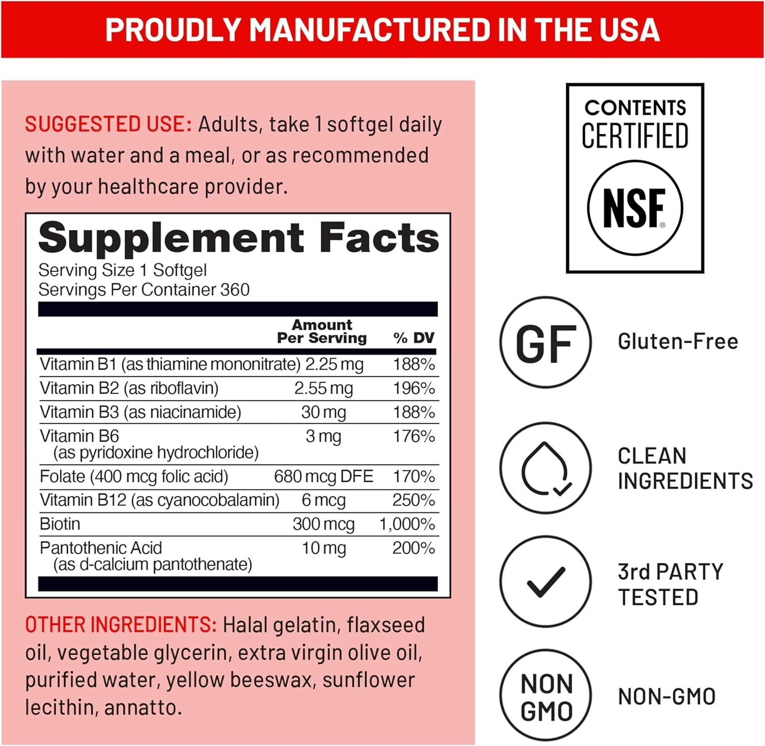 image:imageNatureWise Vitamin B Complex for Women and Men with Folic Acid Biotin B1 B2 B3 B6 B12 Support Cellular Energy amp Mental Clarity Gluten amp Dairy Free 60 Softgels2Month Supply360 Count Pack of 1