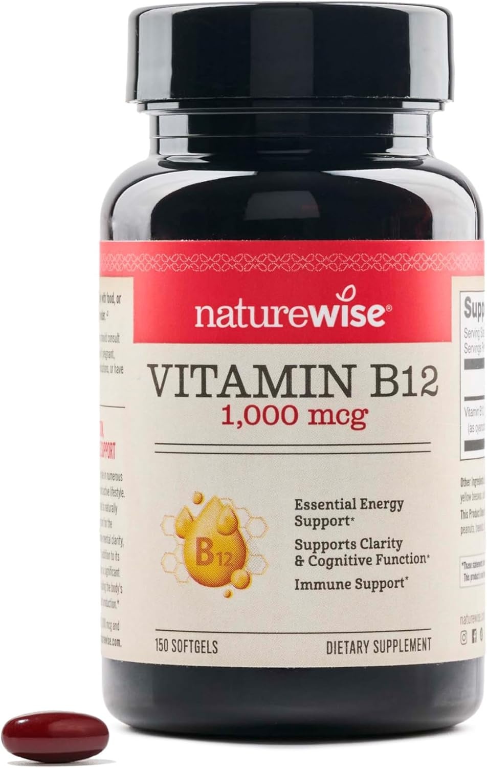 image:imageNatureWise Vitamin B12 1000 mcg Dietary Supplement for Supporting Energy Metabolism Mental Clarity Nervous System Health EasytoSwallow Soy amp GlutenFree 60 Softgels60Day SupplyVitamin