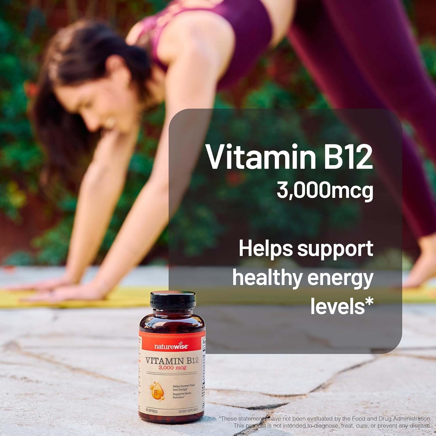 image:imageNatureWise Vitamin B12 3000 mcg Extra Strength Supplement for Supporting Energy Levels Mental Clarity Nervous System Health EasytoSwallow Soy and GlutenFree NonGMO 60 Softgels