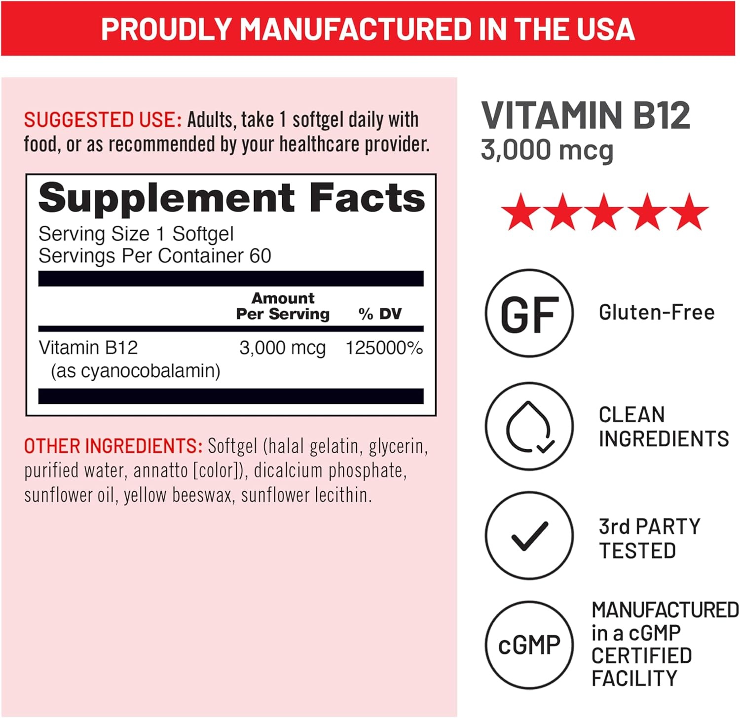 image:imageNatureWise Vitamin B12 3000 mcg Extra Strength Supplement for Supporting Energy Levels Mental Clarity Nervous System Health EasytoSwallow Soy and GlutenFree NonGMO 60 Softgels