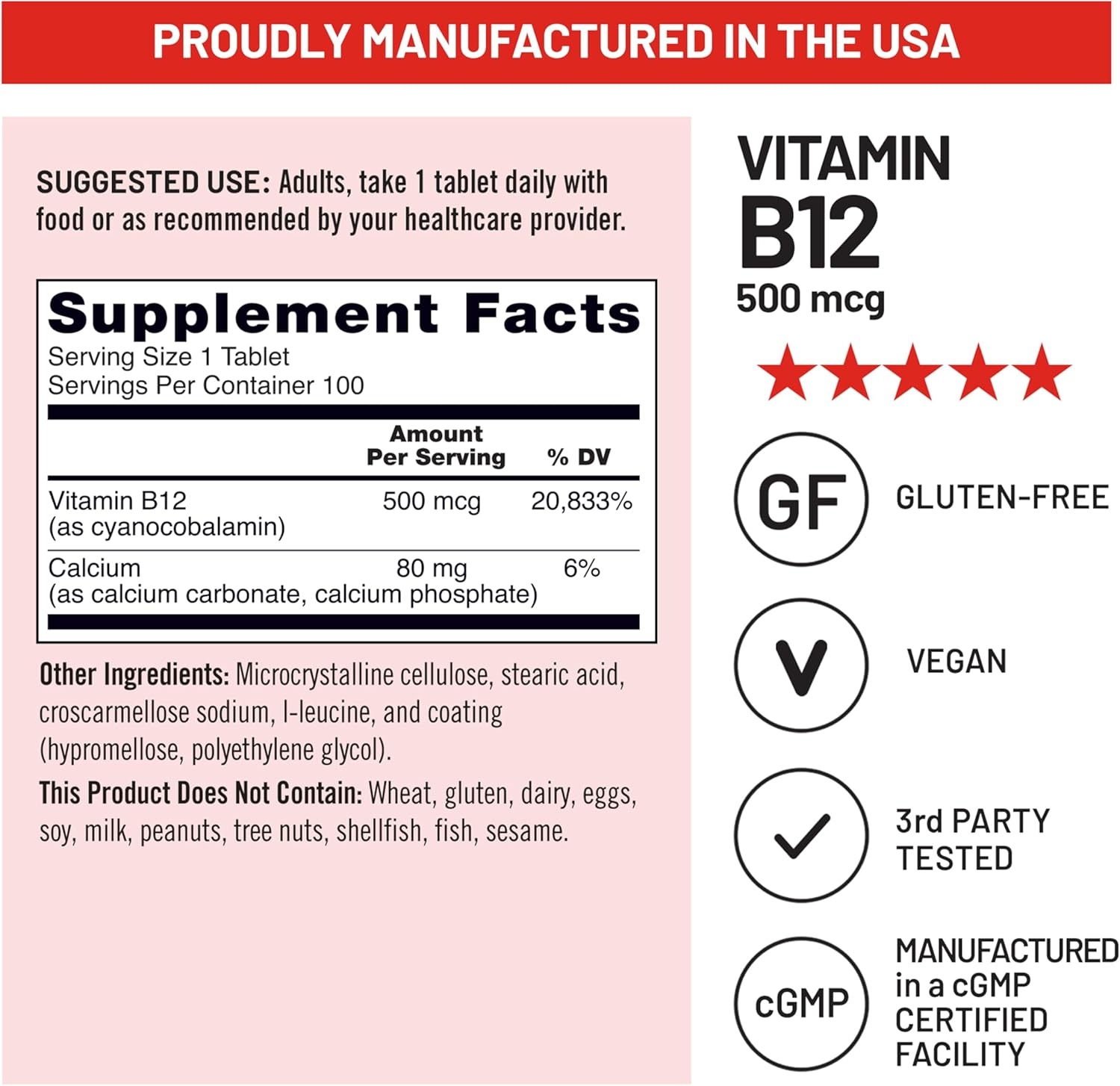 image:imageNatureWise Vitamin B12 500 mcg B12 Supplement for Energy Mental Clarity amp Nervous System Support EasytoSwallow Vegan amp NonGMO USA Manufactured 100 Tablets100Day Supply