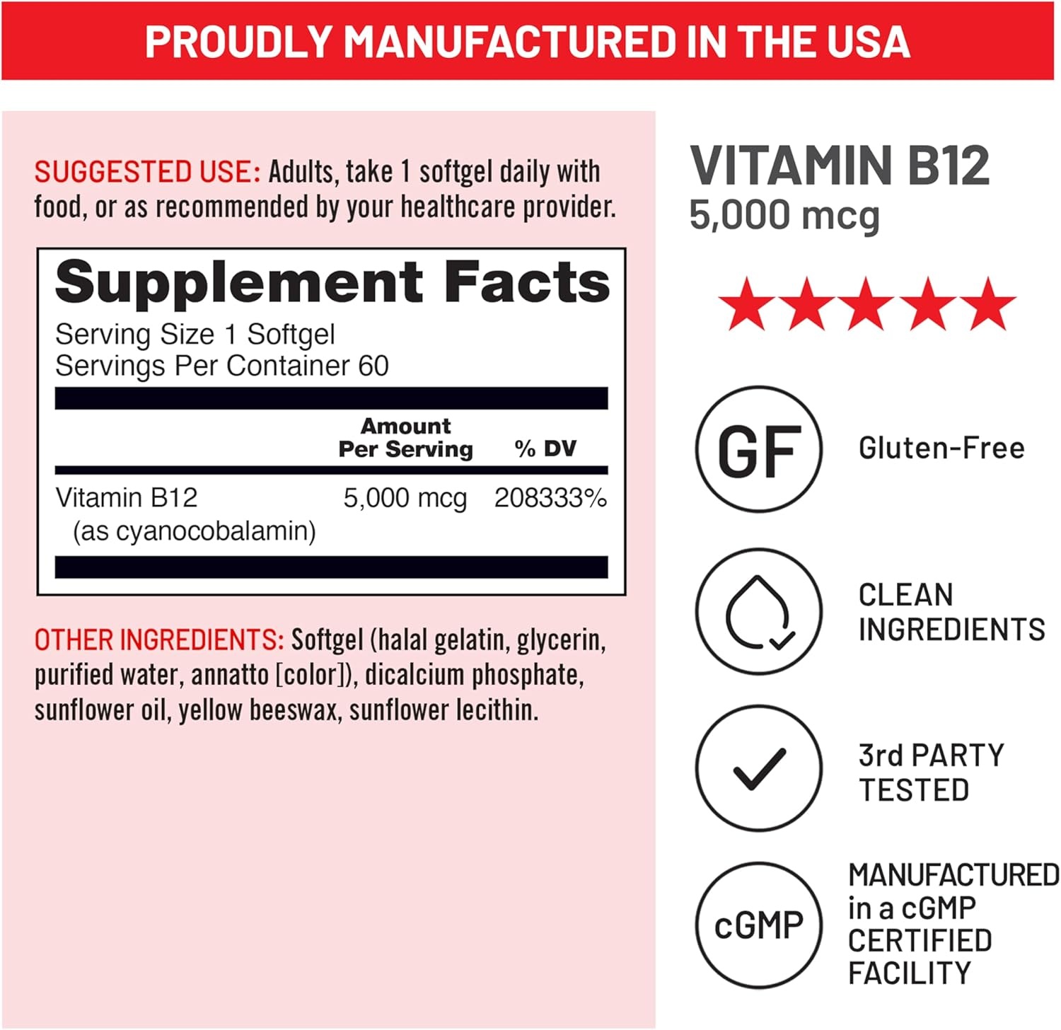 image:imageNatureWise Vitamin B12 5000 mcg Extra Strength Supplement for Supporting Energy Levels Mental Clarity Nervous System Health EasytoSwallow Soy and GlutenFree NonGMO 60 Softgels