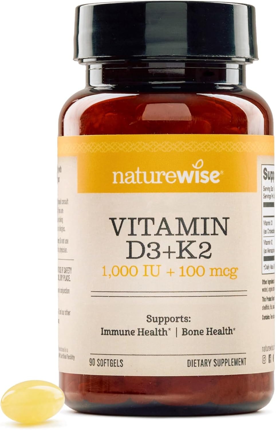image:imageNatureWise Vitamin D3 1000IU K2 MK7 100mcg with Organic Extra Virgin Coconut Oil Supports Calcium Absorption Bone amp Immune Health NonGMO Soy amp GlutenFree 90 Softgels3Month Supply1000IU