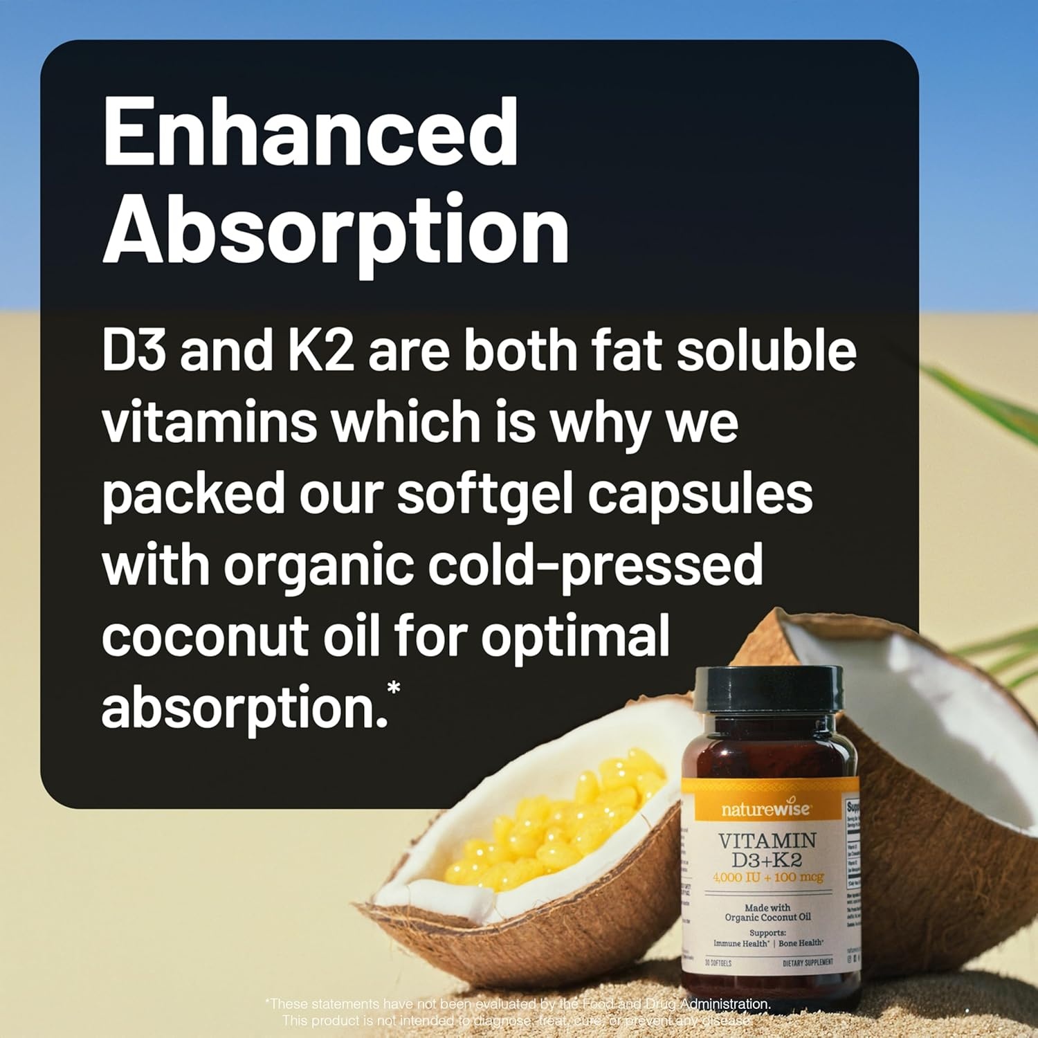 image:imageNatureWise Vitamin D3 1000IU K2 MK7 100mcg with Organic Extra Virgin Coconut Oil Supports Calcium Absorption Bone amp Immune Health NonGMO Soy amp GlutenFree 90 Softgels3Month Supply4000IU