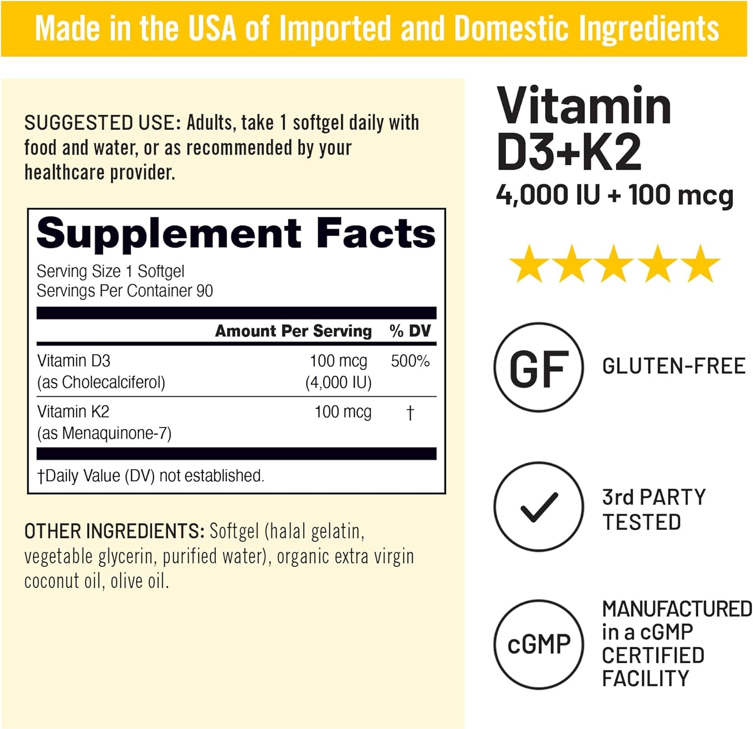 image:imageNatureWise Vitamin D3 1000IU K2 MK7 100mcg with Organic Extra Virgin Coconut Oil Supports Calcium Absorption Bone amp Immune Health NonGMO Soy amp GlutenFree 90 Softgels3Month Supply4000IU