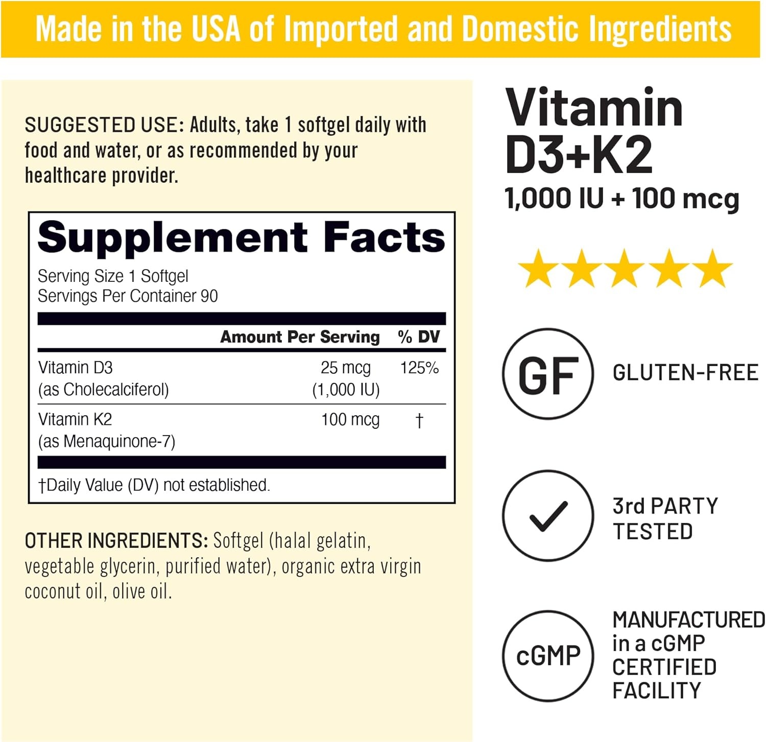 image:imageNatureWise Vitamin D3 1000IU K2 MK7 100mcg with Organic Extra Virgin Coconut Oil Supports Calcium Absorption Bone amp Immune Health NonGMO Soy amp GlutenFree 90 Softgels3Month Supply1000IU