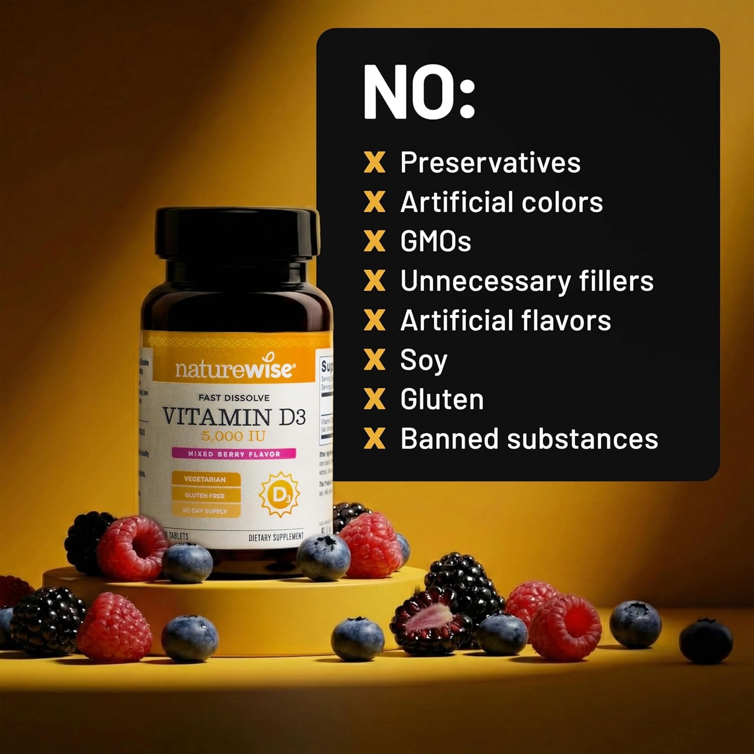 image:imageNatureWise Vitamin D3 5000 IU Sublingual Tablets Fast Dissolve D3 for Immune amp Bone Support Berry Flavor Sugar Free NonGMO Gluten Free USA Manufactured 90 Tablets 90Day Supply