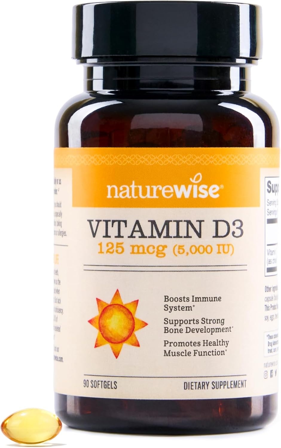 image:imageNatureWise Vitamin D3 5000iu 125 mcg 1 Year Supply for Immune Support Healthy Muscle Function and Bone Health Gluten Free in Organic Extra Virgin Olive Oil Mini Softgel 360 Count5000IU