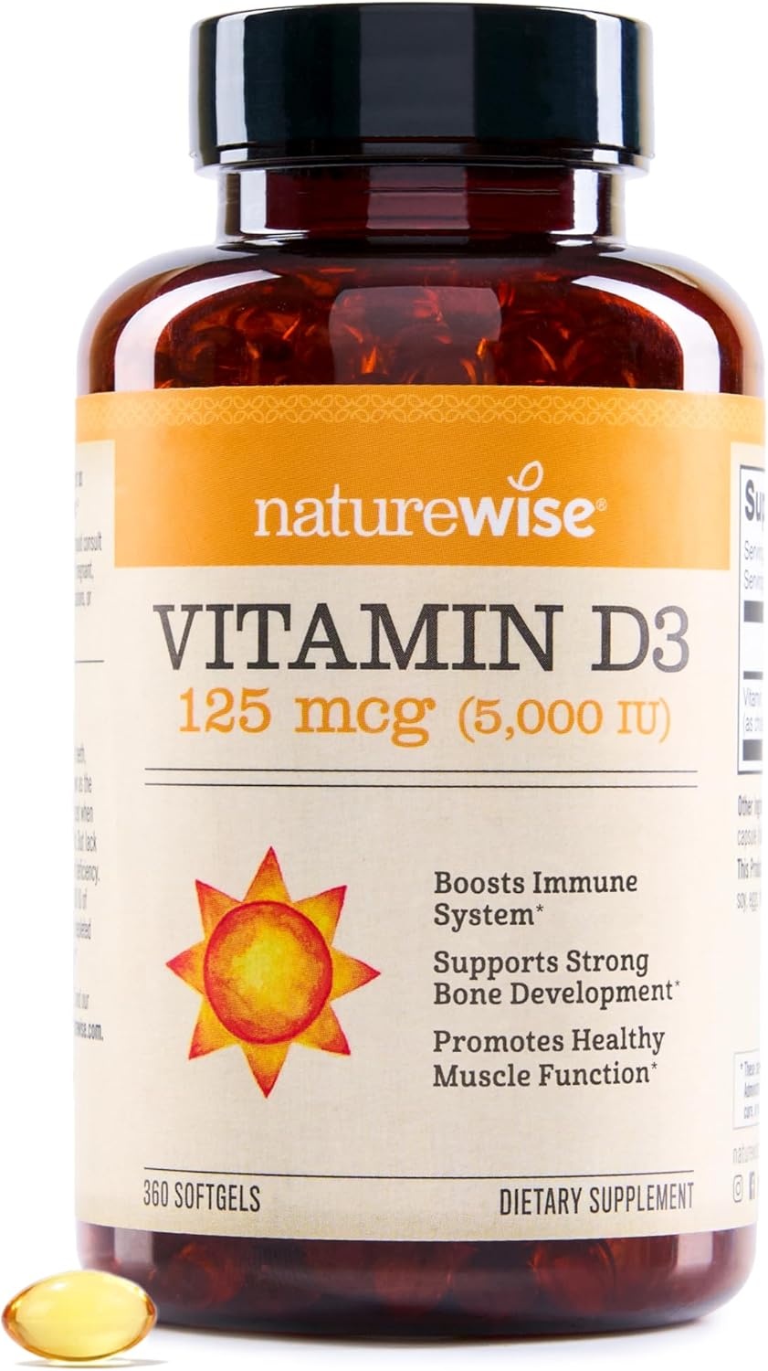 image:imageNatureWise Vitamin D3 5000iu 125 mcg 1 Year Supply for Immune Support Healthy Muscle Function and Bone Health Gluten Free in Organic Extra Virgin Olive Oil Mini Softgel 360 Count5000IU