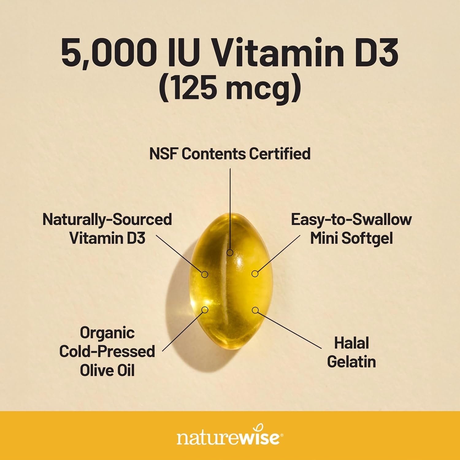 image:imageNatureWise Vitamin D3 5000iu 125 mcg 1 Year Supply for Immune Support Healthy Muscle Function and Bone Health Gluten Free in Organic Extra Virgin Olive Oil Mini Softgel 360 Count5000IU