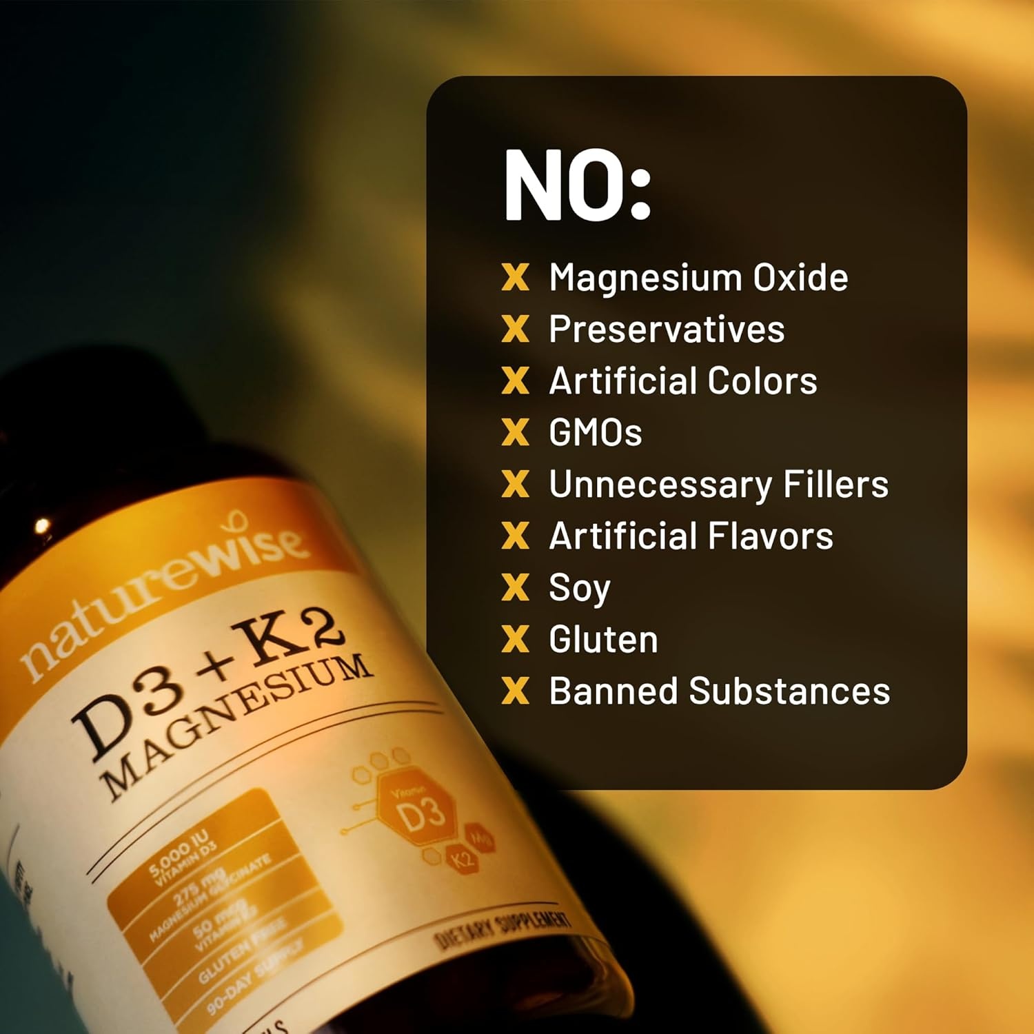 image:imageNatureWise Vitamin D3 K2 Magnesium Glycinate 275mg Extra Strength Vitamin D3 5000IU K2 50mcg High Absorption Chelated Magnesium Bone Support NonGMO USA Manufactured 90 Day Supply