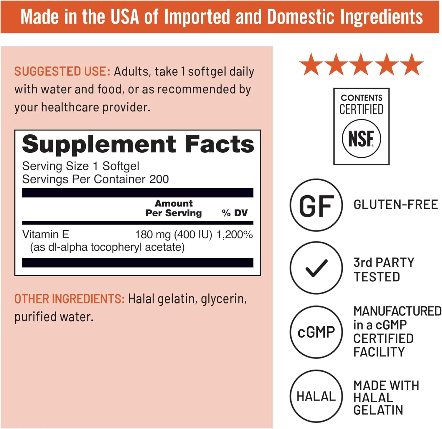 image:imageNatureWise Vitamin E 400 IU Softgels 180mg DLAlpha Dairy Gluten and Soy Free Antioxidant Dietary Supplement for Skin Heart Eye and Immune Health Support 2Month Supply 60 Count200 Count Pack of 1