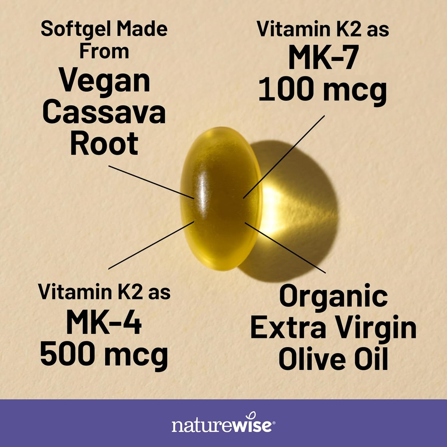 image:imageNatureWise Vitamin K2 600mcg Supplement with MK7 100mcg amp MK4 500mcg Enhanced Bioavailable Formula K Complex for Bone and Heart Health Vegan Gluten Free NonGMO 90 Softgels3Month Supply360 Count Pack of 1