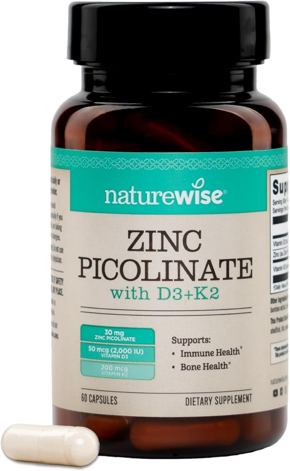 image:imageNatureWise Zinc Picolinate with D3 K2 Zinc Supplements for Men amp Women Vitamin D3 K2 Supports Immune amp Bone Health NonGMO Gluten Free USA Manufactured 30 Capsules30 Day SupplyUnflavored