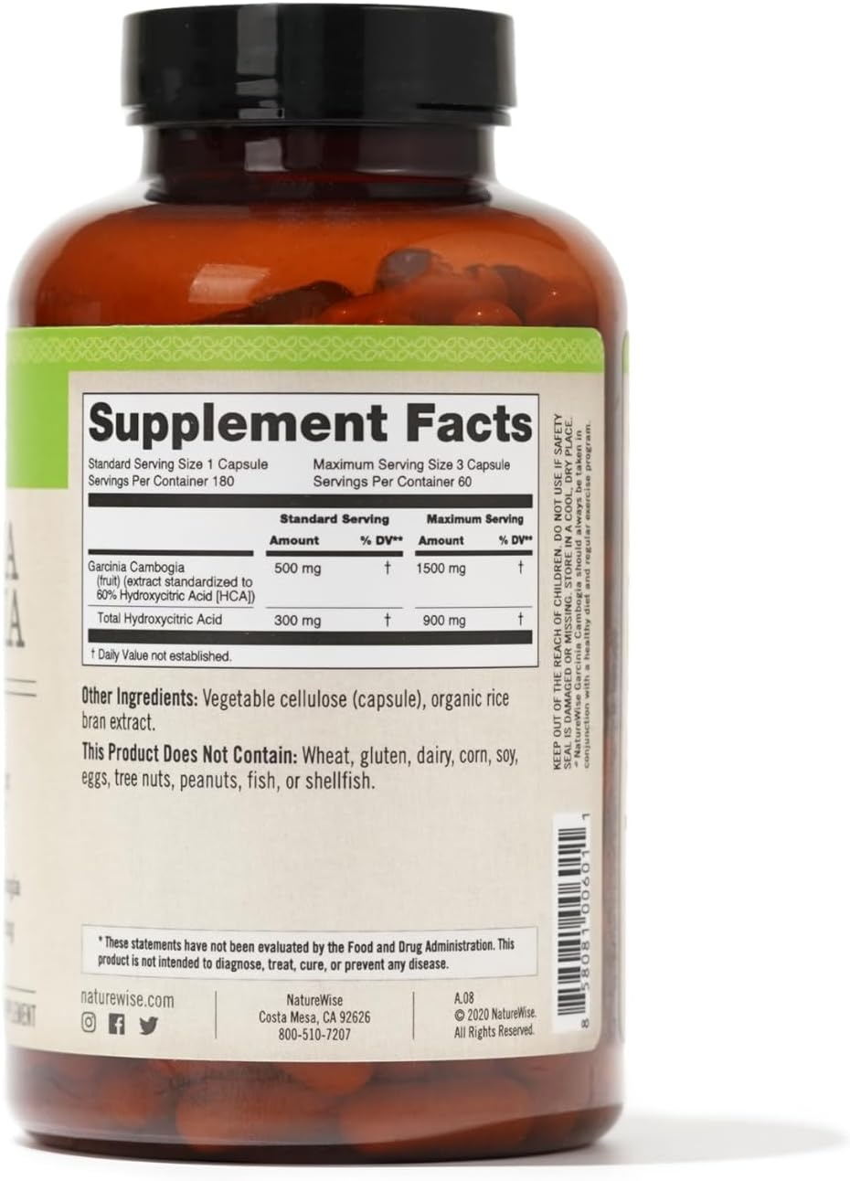 image:imageNaturewise Garcinia Cambogia 60 HCA Concentration Extract Natural Support for Weight Goals and Energy Levels Vegan NonGMO Gluten Free 90 Capsules13 Month Supply180 Count Pack of 2