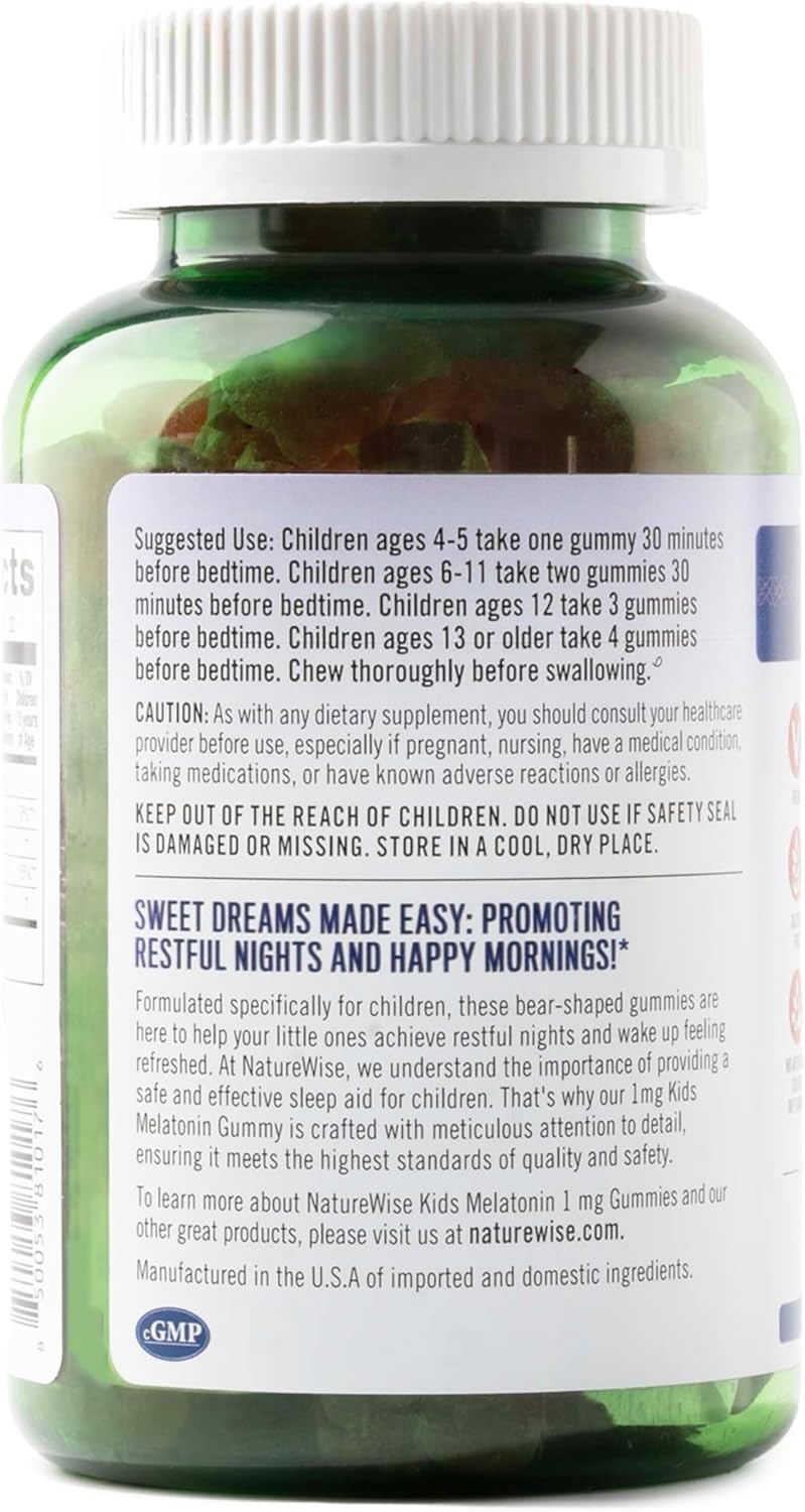 image:imageNaturewise Kids Melatonin Gummies 1 mg DrugFree NonHabit Forming Sleep Aid for Children Ages 4 amp Up Strawberry Flavored Gummy Bears Vegan Gluten Free NonGMO 60 Count2Month Supply