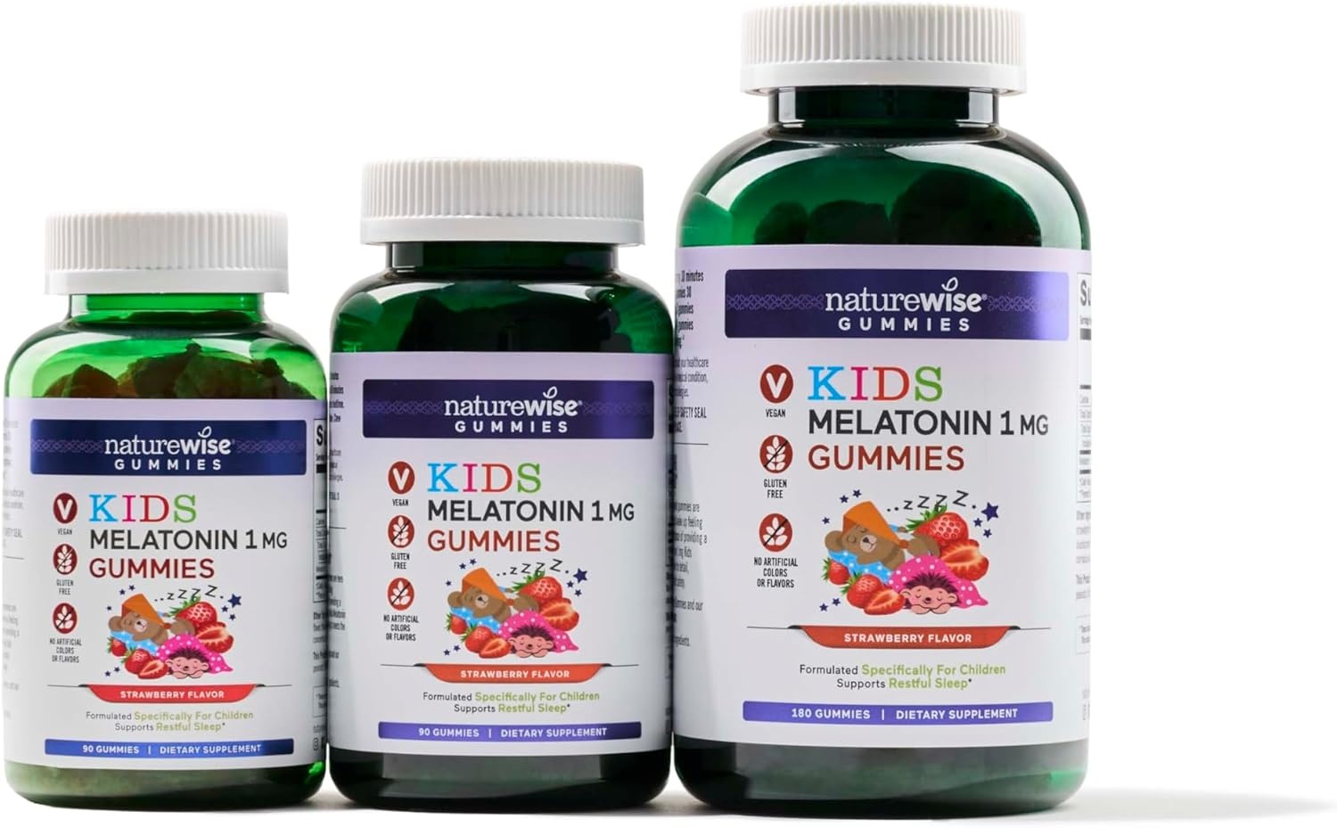image:imageNaturewise Kids Melatonin Gummies 1 mg DrugFree NonHabit Forming Sleep Aid for Children Ages 4 amp Up Strawberry Flavored Gummy Bears Vegan Gluten Free NonGMO 60 Count2Month Supply