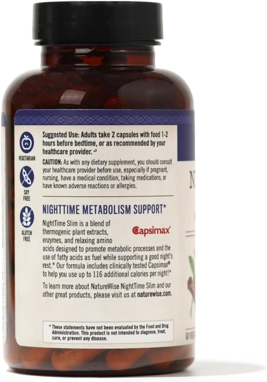 image:imageNaturewise Nighttime Fitness Support Supplement amp Natural Sleep Aid with Cayenne Extract Green Coffee Bean GABA LTheanine Vegetarian NonGMO 60 Capsules1Month Supply