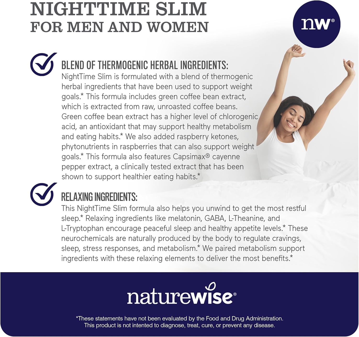 image:imageNaturewise Nighttime Fitness Support Supplement amp Natural Sleep Aid with Cayenne Extract Green Coffee Bean GABA LTheanine Vegetarian NonGMO 60 Capsules1Month Supply