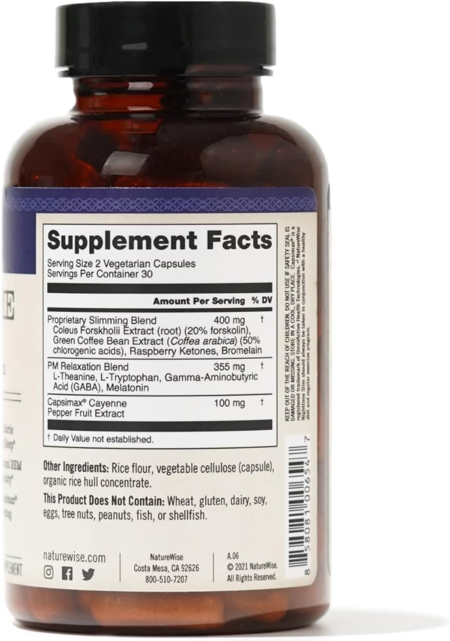 image:imageNaturewise Nighttime Fitness Support Supplement amp Natural Sleep Aid with Cayenne Extract Green Coffee Bean GABA LTheanine Vegetarian NonGMO 60 Capsules1Month Supply