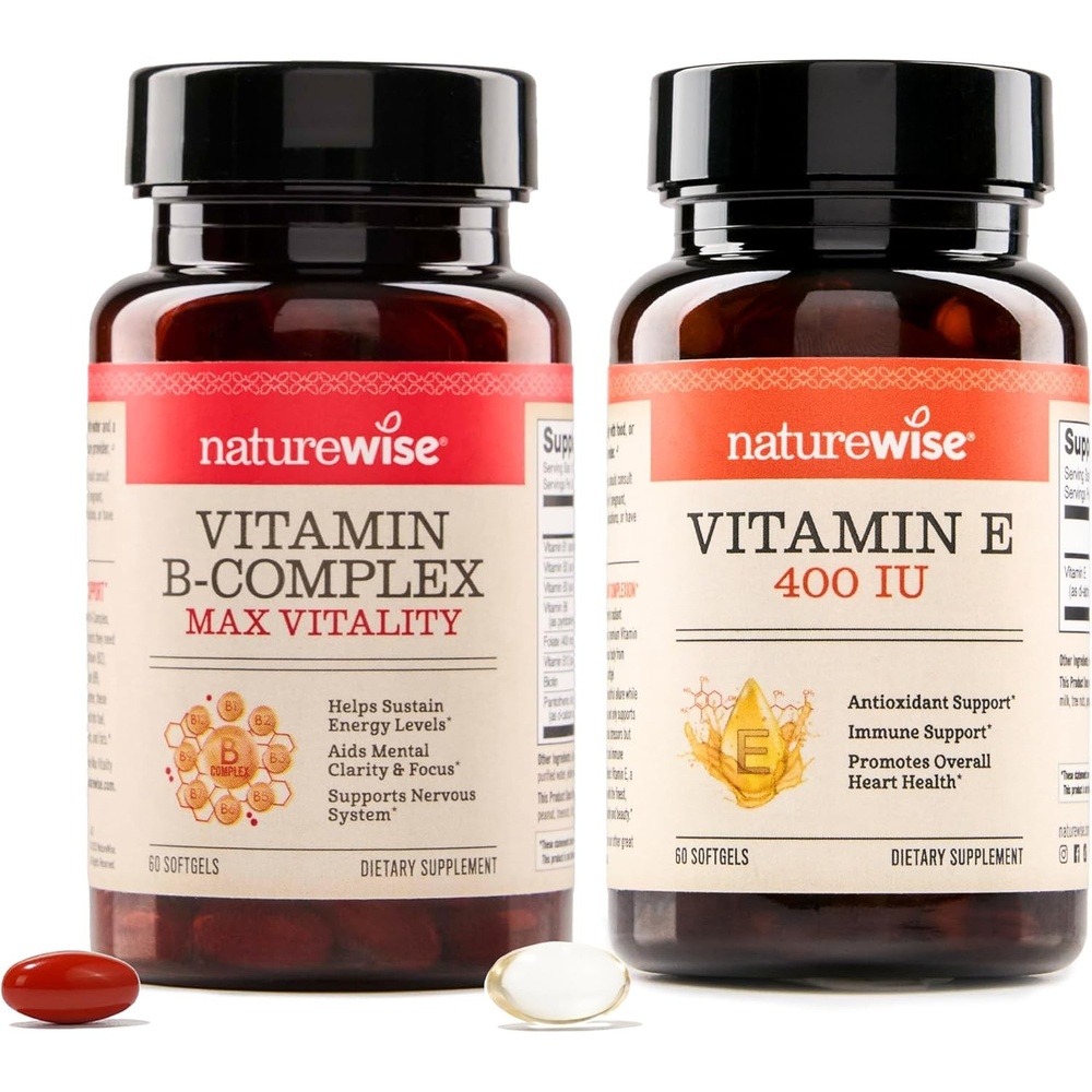 image:imageNatureWise B Complex Vitamins with Folic Acid 60 Count Vitamin E 400 IU 180mg DLAlpha 60 Count Bundle for Immune Energy Heart Health Support Soy Dairy Gluten Free NonGMO Halal Gelatin