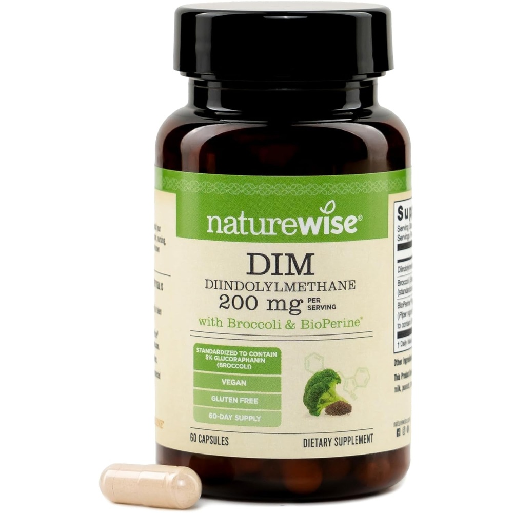 image:imageNatureWise DIM Diindolylmethane 200mg Broccoli amp BioPerine Black Pepper Extract DIM Supplement for Women amp Men Hormone amp Estrogen Support Vegan USA Manufactured 60 Capsules60Day Supply