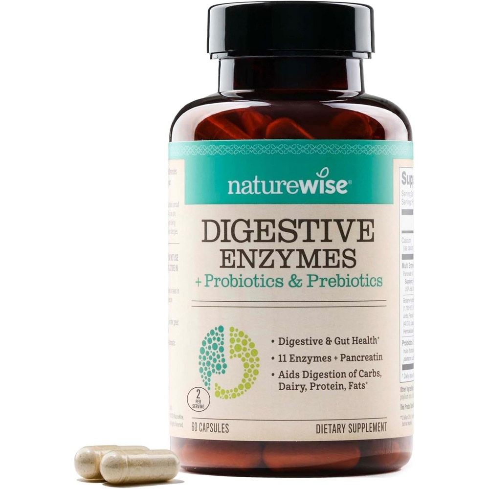 image:imageNatureWise Digestive Enzymes Multi Enzymes with Probiotics Prebiotics Post Mealtime Comfort amp Bloating Support Aids Digestion and Gut Health SoyFree NonGMO 60 Capsules1Month Supply