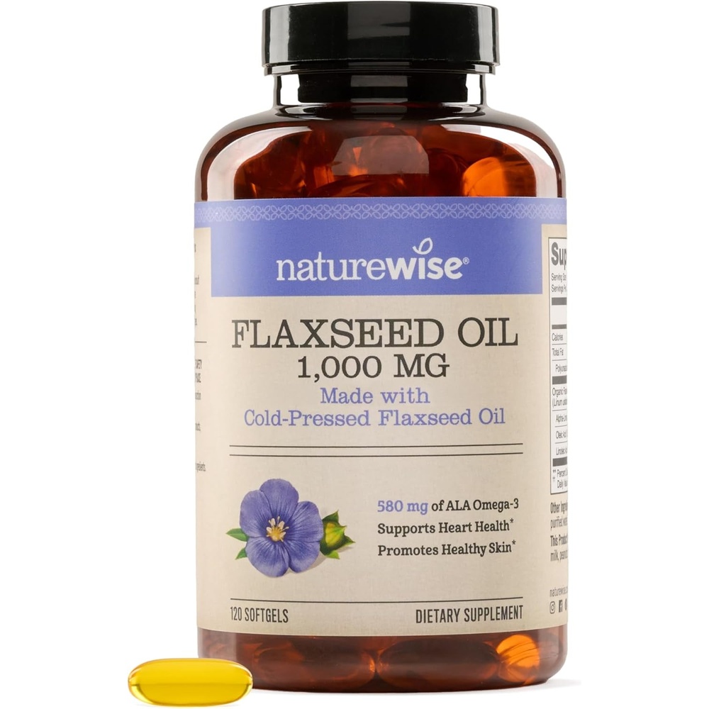 image:imageNatureWise Flaxseed Oil 1000 mg Fish Free Omega 3 with 580 mg ALA Plant Based Omega 3 6 9 Supplement Organic Cold Pressed NonGMO 120 Softgels120Day Supply