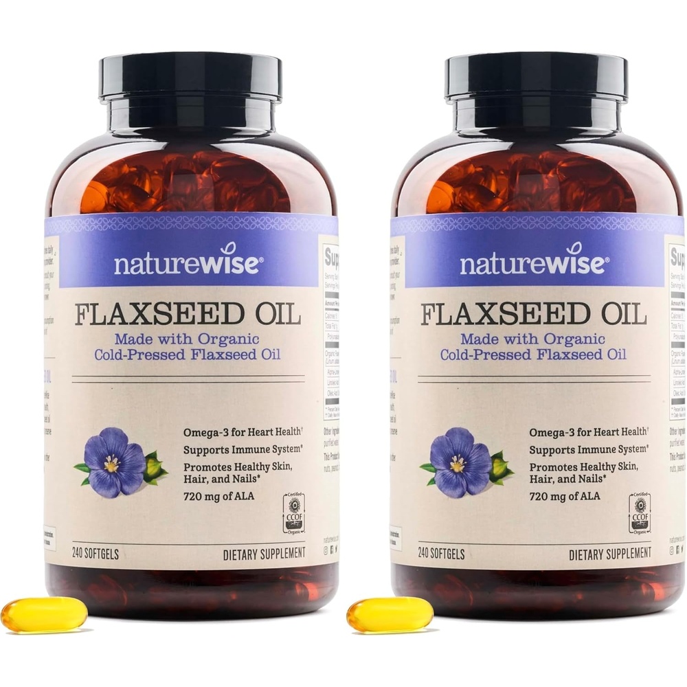 image:imageNatureWise Flaxseed Oil 1200 mg Fish Free Omega 3 6 9 with 720mg ALA Dietary Supplement for Heart Health Support Organic Cold Pressed 120 Softgels4Month Supply240 Count Pack of 2