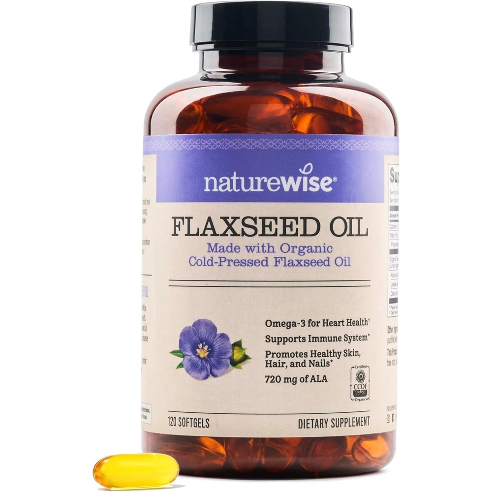 image:imageNatureWise Flaxseed Oil 1200 mg Fish Free Omega 3 6 9 with 720mg ALA Dietary Supplement for Heart Health Support  Organic Cold Pressed  120 Softgels4Month Supply120 Count Pack of 1