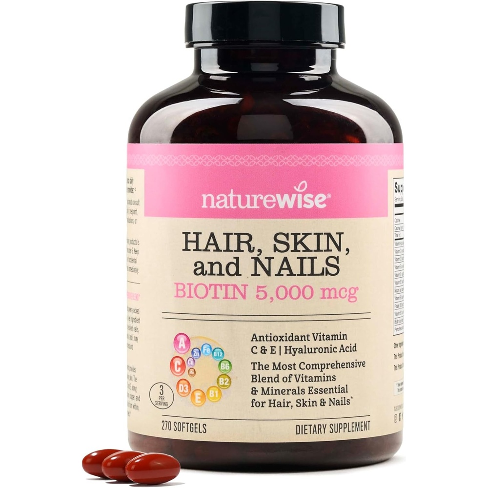 image:imageNatureWise Hair Skin and Nails Vitamin Biotin 5000mcg wHyaluronic Acid Collagen for Women with C B Complex D3 A E Iron  NonGMO Gluten Free  150 Softgels50Day Supply270 Count Pack of 1