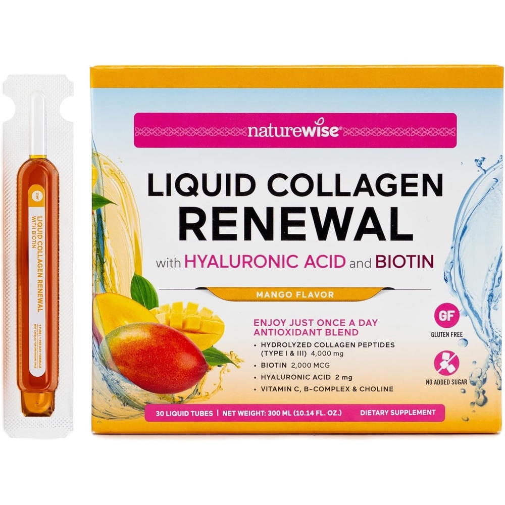 image:imageNatureWise Hydrolyzed Liquid Collagen for Women amp Men 4000mg No Added Sugar Multi Collagen Peptides Biotin Vitamin C Vitamin B Complex amp Hyaluronic Acid Mango 30 Tubes30 Day Supply