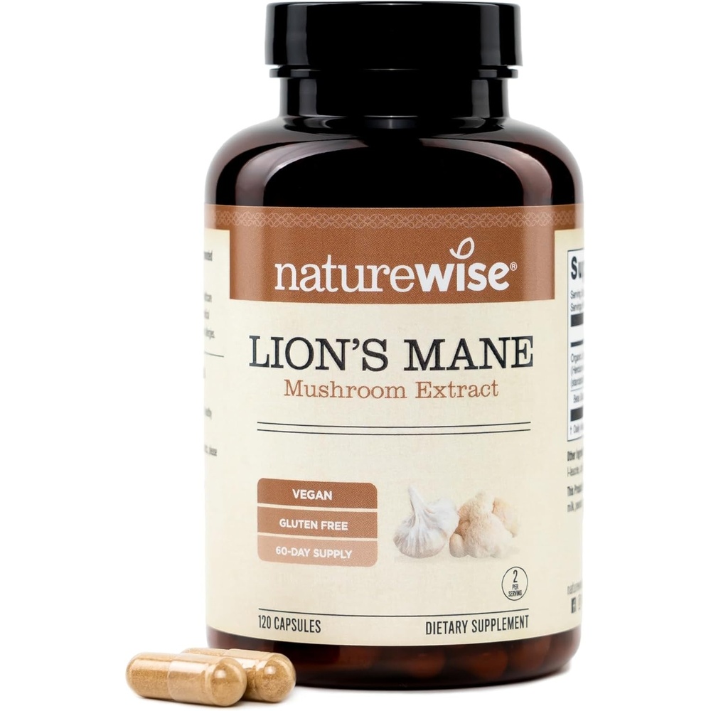 image:imageNatureWise Lions Mane Mushroom Supplement  Organic Lions Mane Mushroom Extract 1200mg  360mg Beta Glucans  Cognition amp Brain Support  Vegan NonGMO USA Manufactured  120 Capsules60 Day Supply