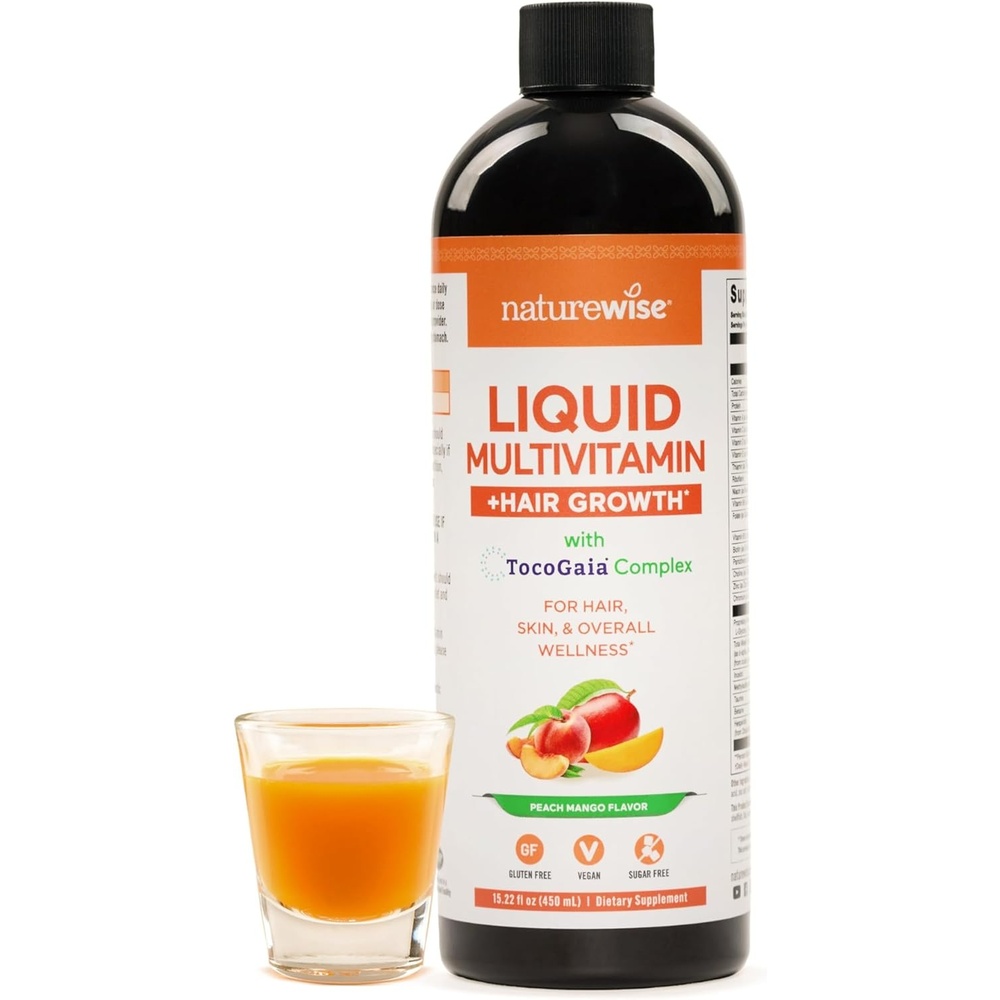 image:imageNatureWise Liquid Multivitamin Hair Growth for Women amp Men Tocogaia for Hair Growth amp Skin Elasticity Support Biotin Vitamin D E B Sugar Free Multivitamin Vegan 30 fl oz30 ServingsPeach Mango
