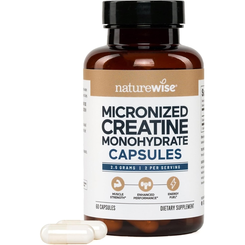 image:imageNatureWise Micronized Creatine Monohydrate Pills 2500mg Per Serving Creatine for Women amp Men Pure Unflavored Supports Lean Muscle Mass Endurance 60 Capsules30Day Supply