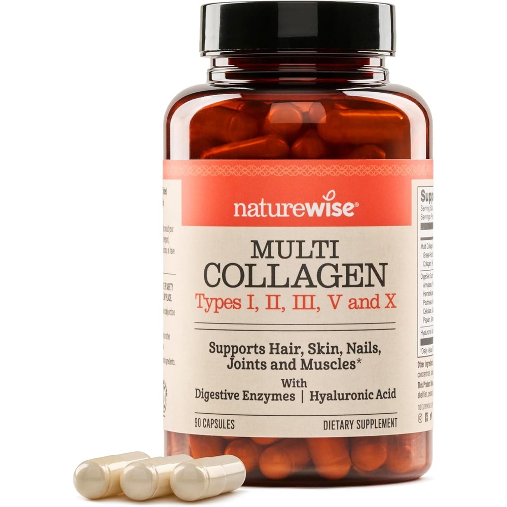 image:imageNatureWise Multi Collagen Peptides Pills for Women amp Men Type I II III V X wHyaluronic Acid Supports Skin Hair Joint Health Grass Fed Gluten Free NonGMO 90 Capsules30 Day Supply