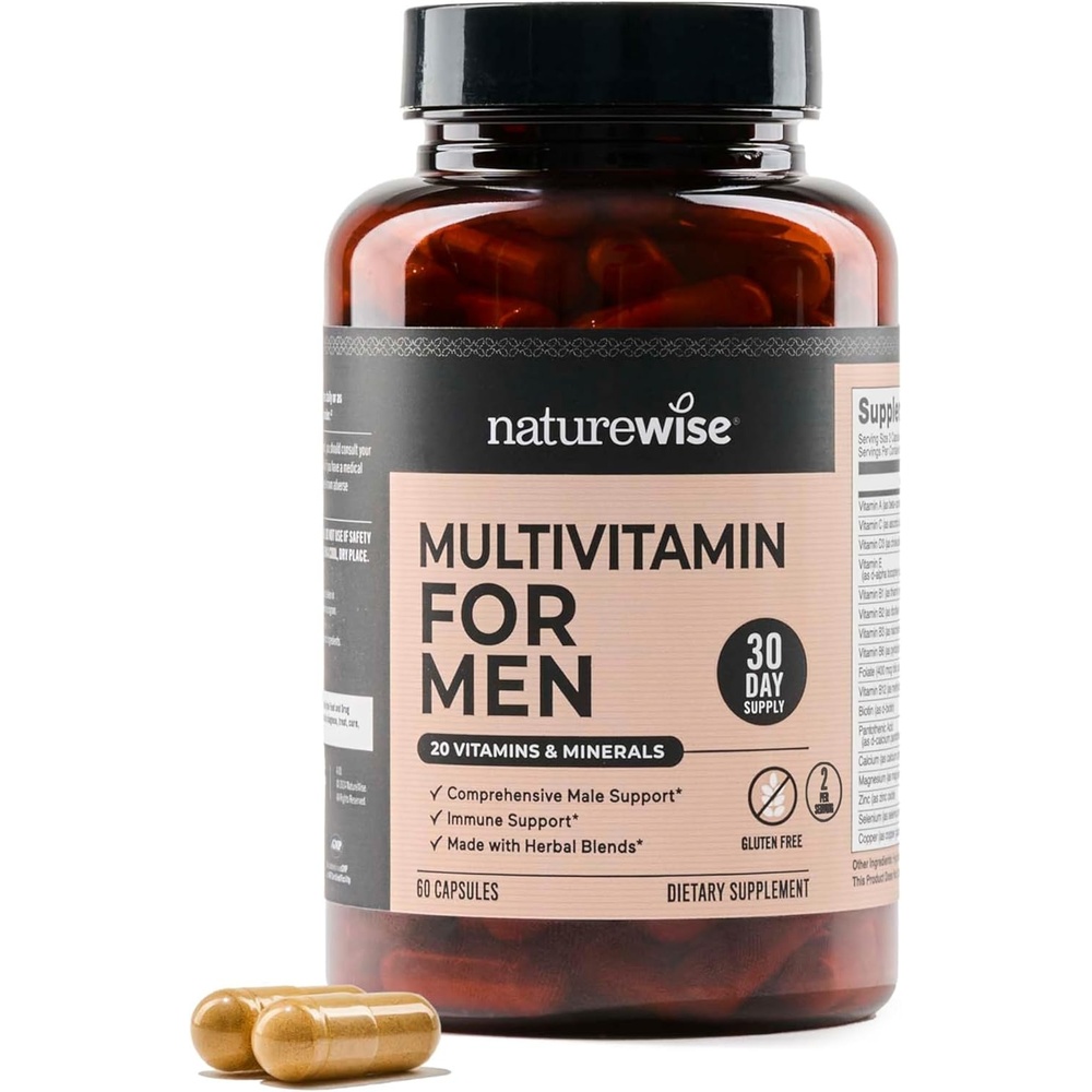 image:imageNatureWise Multivitamin for Men Daily Male Support Minerals amp Herbs for Energy Performance Immunity with Vitamin A C D BComplex Soy amp GlutenFree NonGMO 90 Capsules45Day SupplyUnflavored