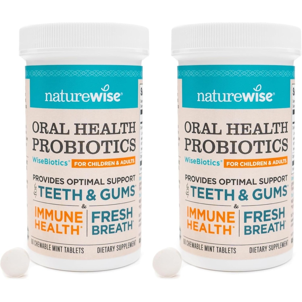 image:imageNatureWise Oral Probiotics for Mouth Bad Breath Chewable SugarFree Mint Lactobacillus reuteri Chewable Oral Probiotics For Kids amp Adults NonGMO USA Manufactured 60 Count60Day Supply60 Count Pack of 2
