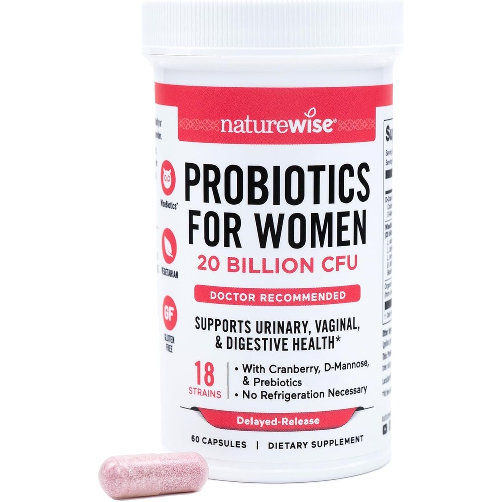 image:imageNatureWise Probiotics for Women Organic Prebiotics DMannose amp Cranberry Vaginal Probiotics for PH Balance Digestive amp Urinary Tract 18 Strains 20 Billion CFU 60 Capsules60Day SupplyUnflavored