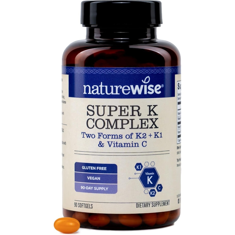 image:imageNatureWise Super K Complex Vitamin K2 K1 C Vegan K2 Vitamin Supplement for Heart Bone Health Support NonGMO Gluten Free USA Manufactured 90 Softgels90 Day Supply