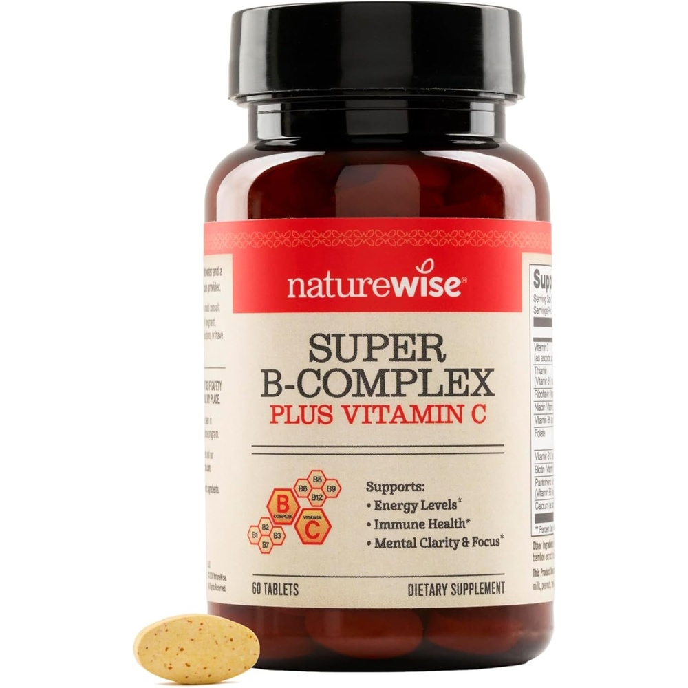 image:imageNatureWise Super Vitamin B Complex for Women and Men with Vitamin C Folic Acid Biotin B1 B2 B3 B6 B12 Support Cellular Energy amp Mental Clarity Vegan Gluten amp Dairy Free NonGMO 60 Tablets