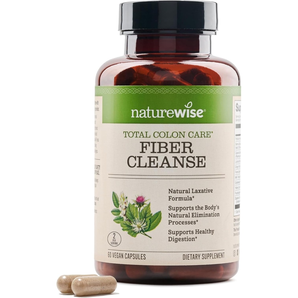 image:imageNatureWise Total Colon Care Fiber Cleanse Natural Laxative Blend Herbal Laxatives Prebiotics amp Enzymes for Regularity Digestion Weight amp Gut Health NonGMO 60 Capsules30Day SupplyFiber Cleanse