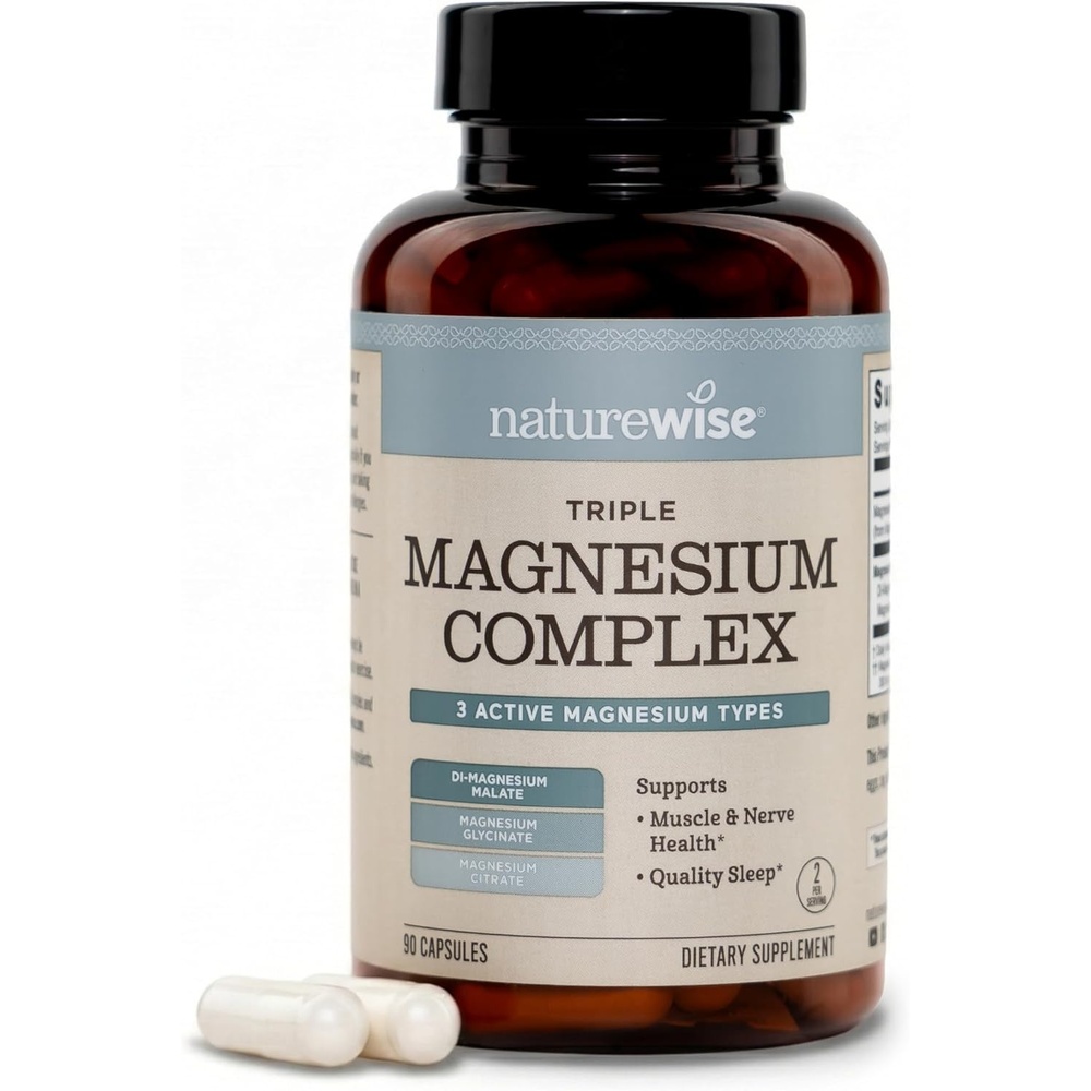 image:imageNatureWise Triple Magnesium Complex Chelated High Absorption Magnesium Glycinate Malate Citrate for Muscle Nerve amp Sleep Support Vegan 90 Capsules