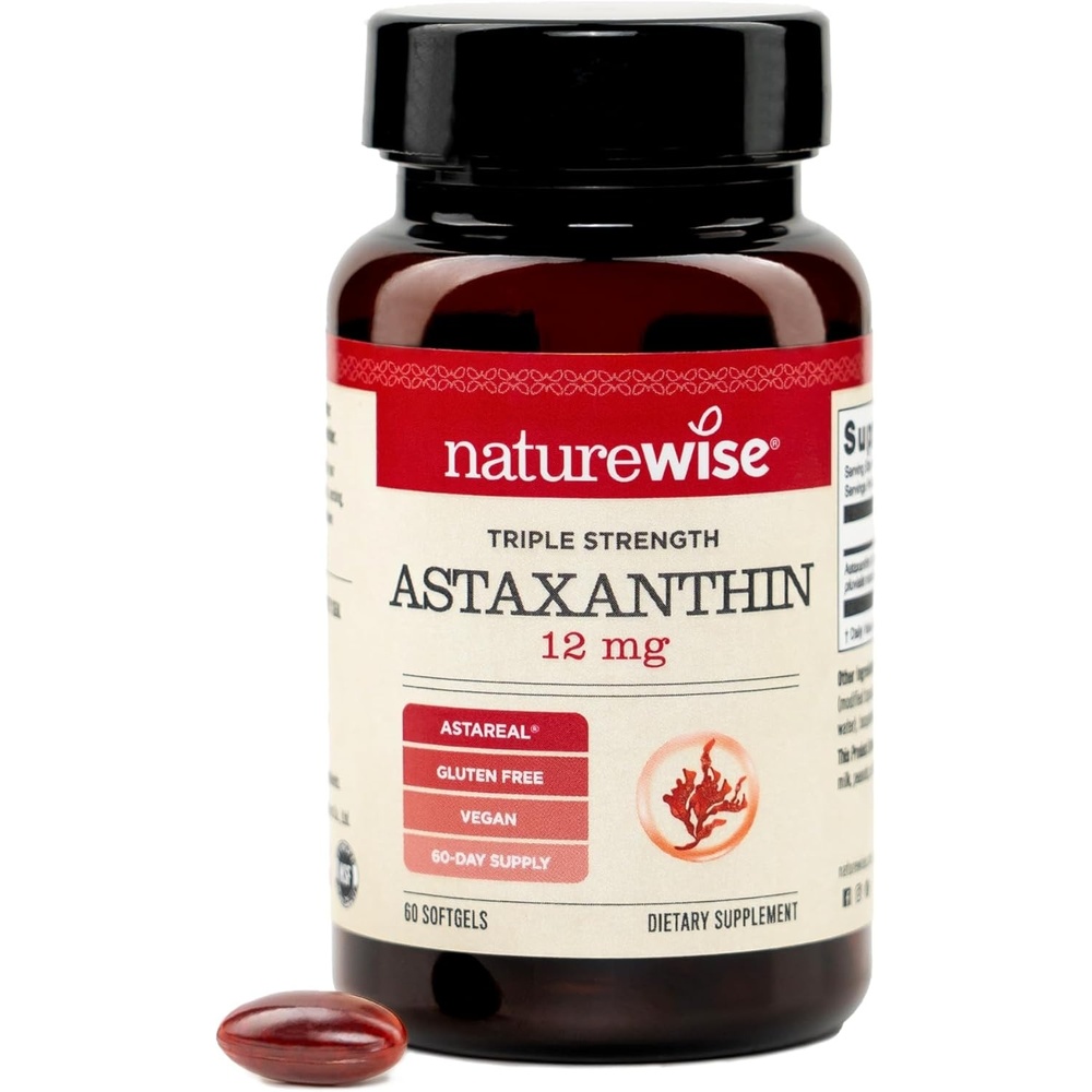 image:imageNatureWise Triple Strength Astaxanthin 12mg with AstaReal Vegan Antioxidant Supplement with Organic Coconut Oil NSF Certified Gluten Free 60 Softgels60 Day Supply