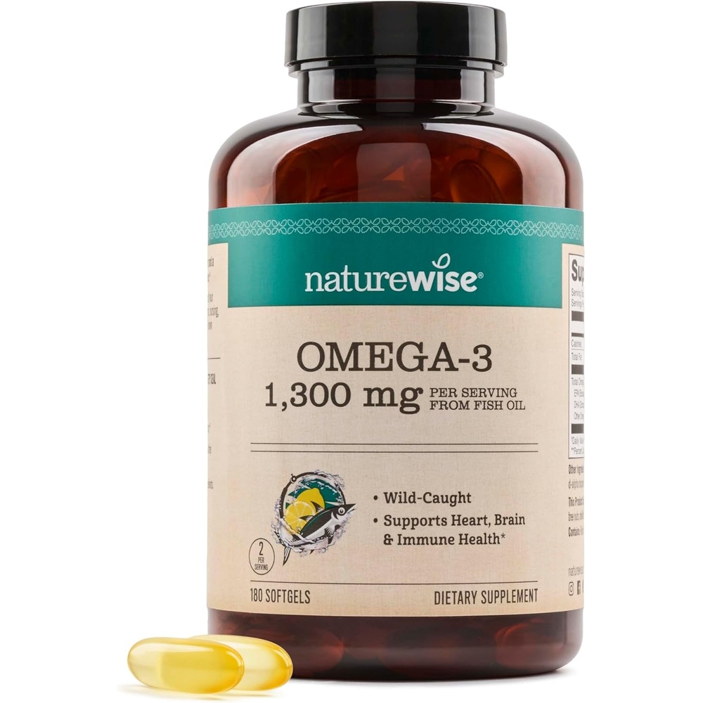 image:imageNatureWise Ultra Omega 3 Fish Oil 2200 mg  1300 mg Omega3  Triglyceride Form  Lemon Flavor  WildCaught Fish Oil  EPA amp DHA  Burpless NonGMO  60 Softgels1Month Supply180 Count Pack of 1