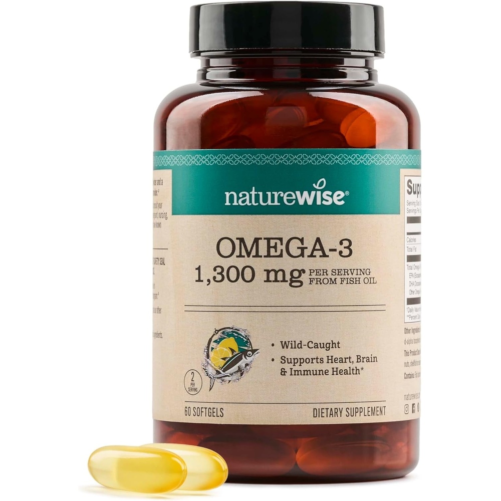 image:imageNatureWise Ultra Omega 3 Fish Oil 2200 mg 1300 mg Omega3 Triglyceride Form Lemon Flavor WildCaught Fish Oil EPA amp DHA Burpless NonGMO 60 Softgels1Month Supply60 Count Pack of 1