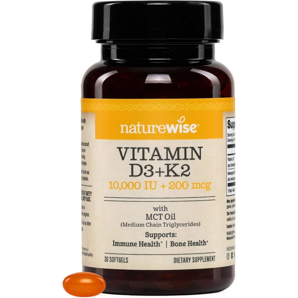 image:imageNatureWise Vegan Vitamin D3 K2 in Organic Coconut MCT Oil Natural D3 10000IU Natural K2 200mcg High Absorption Bone Support NonGMO USA Manufactured 30 Softgels30Day Supply10000IU