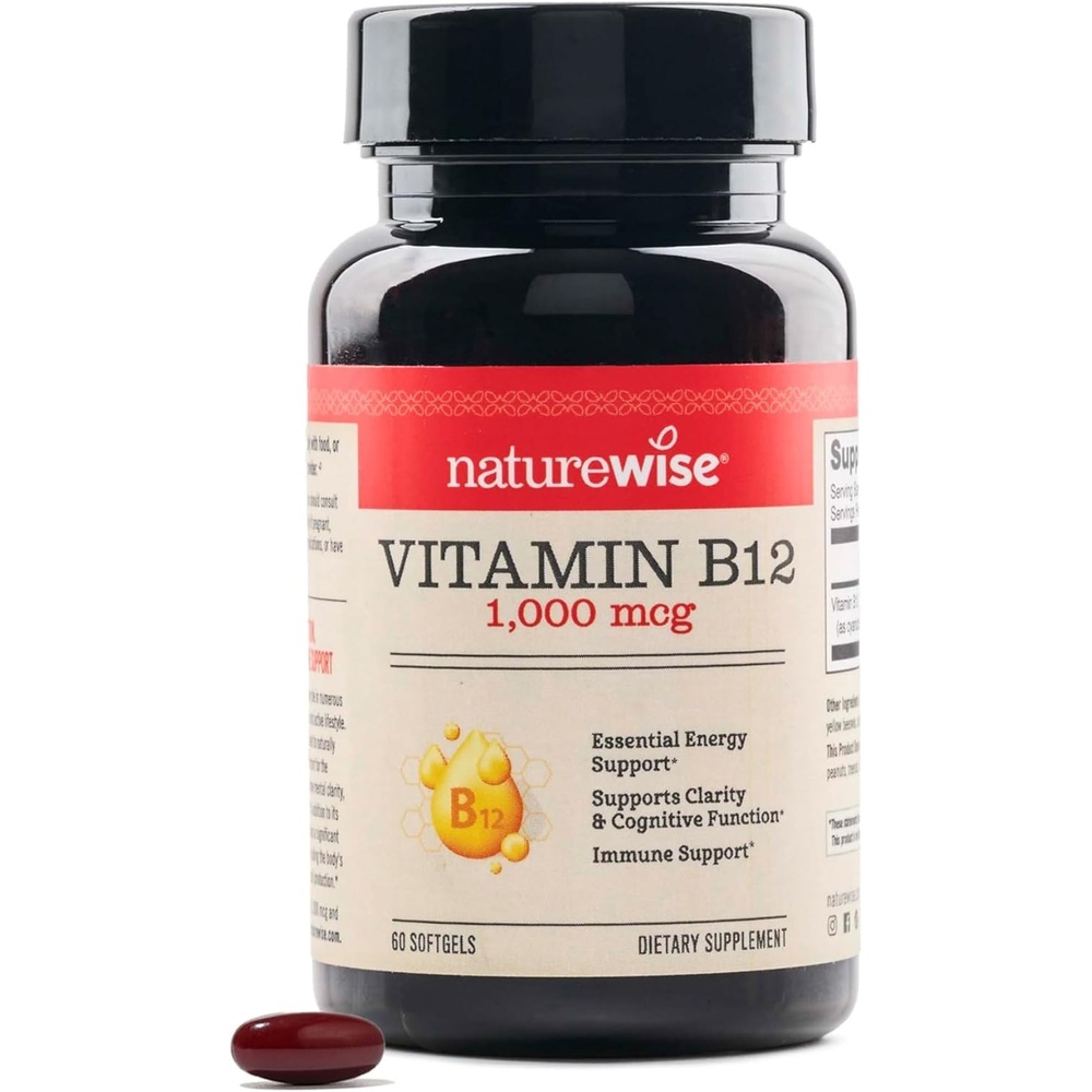 image:imageNatureWise Vitamin B12 1000 mcg Dietary Supplement for Supporting Energy Metabolism Mental Clarity Nervous System Health EasytoSwallow Soy amp GlutenFree 60 Softgels60Day SupplyVitamin