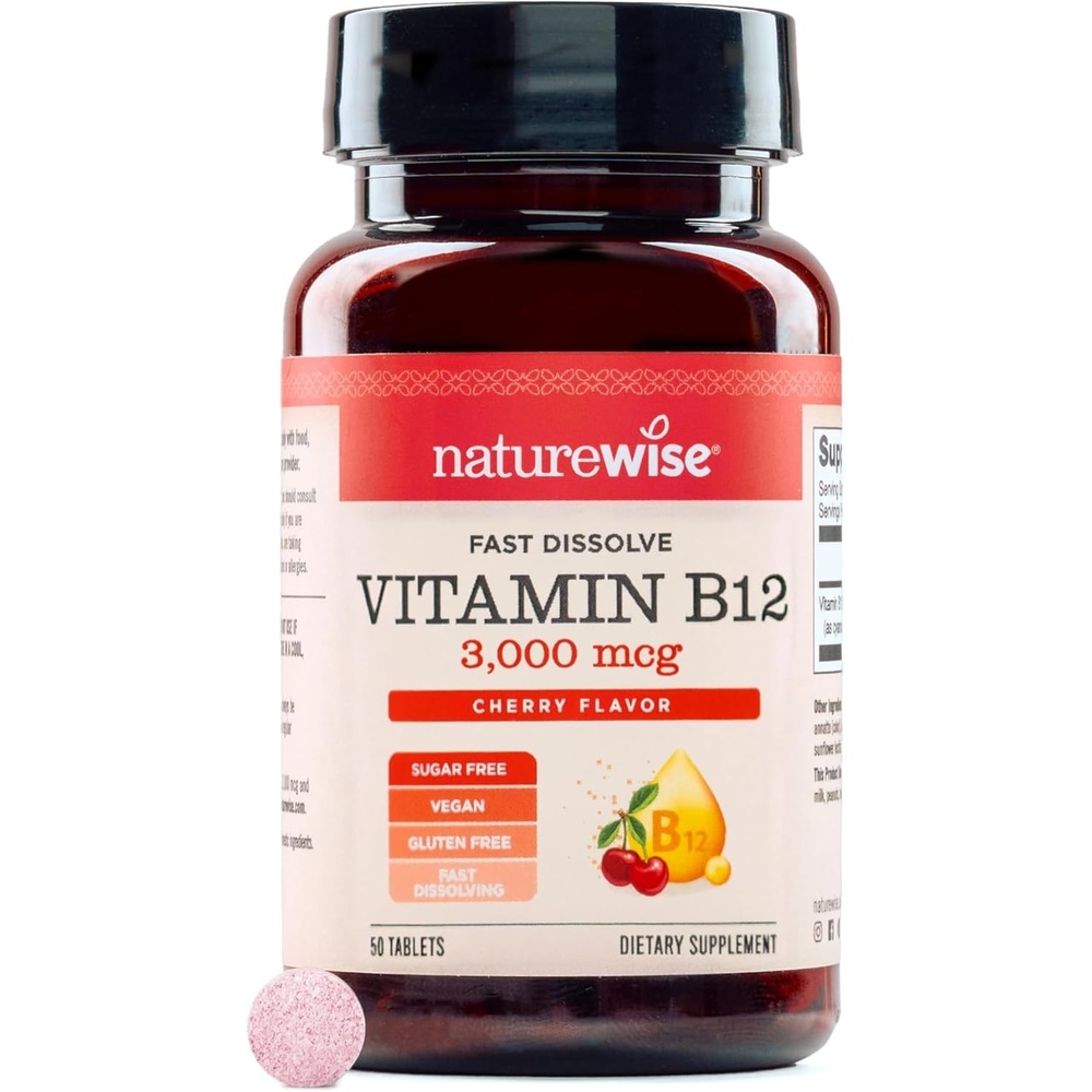 image:imageNatureWise Vitamin B12 3000 mcg Sublingual Tablets Fast Dissolve B12 for Energy amp Metabolism Support Cherry Flavor Vegan NonGMO Gluten Free USA Manufactured 50 Tablets 50Day Supply